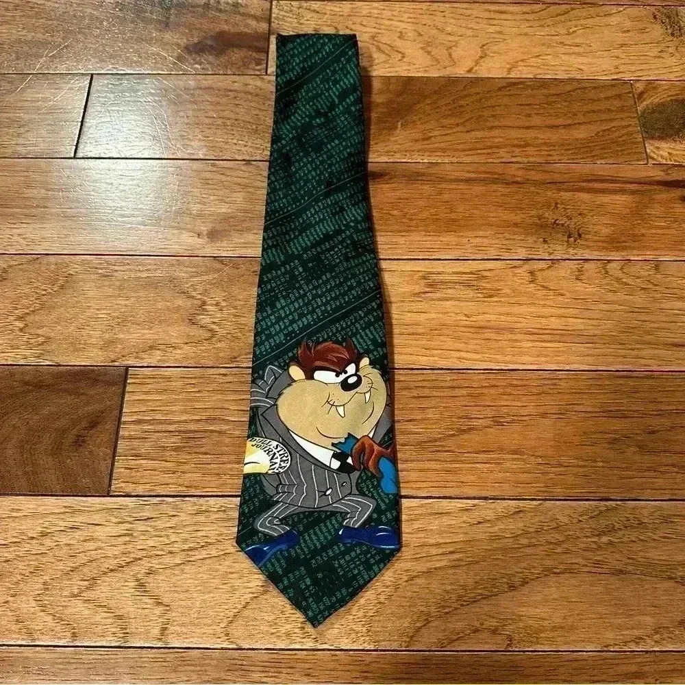 1990s Vintage Looney Tunes Taz Stock Market Neck Tie - Picture 3 of 6